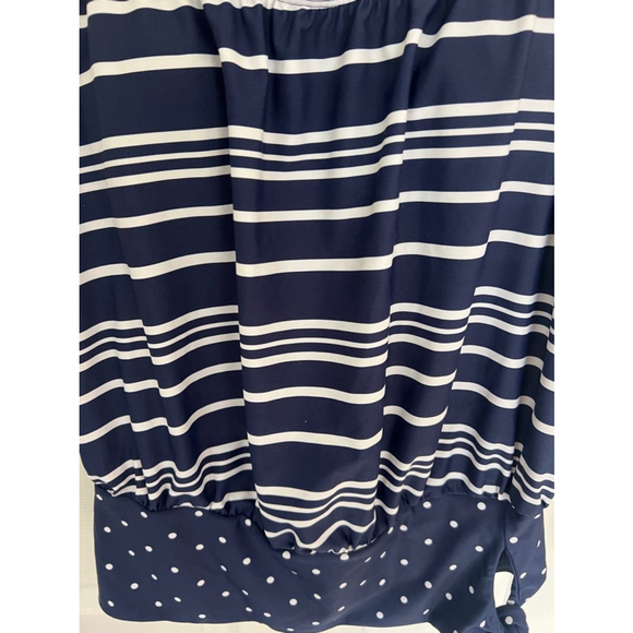 🔵 Women's Wide Band Blouson Tankini Top Electric Stripe NWE size 10 blue white - Picture 5 of 12